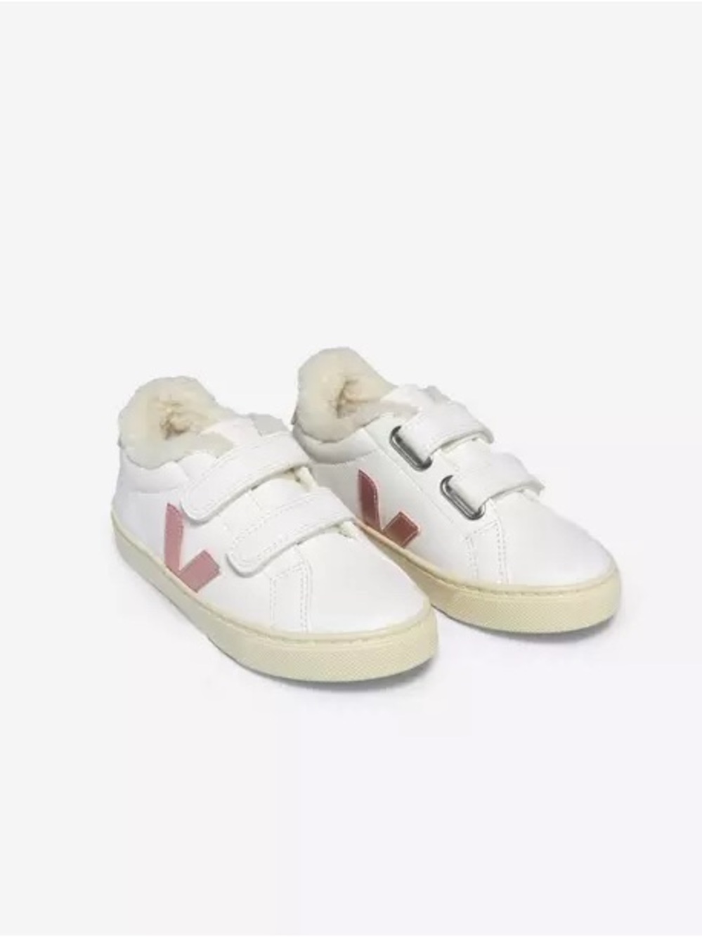 Veja Kids White Sherpa esplar Sneakers with Pink V Logo 13.5